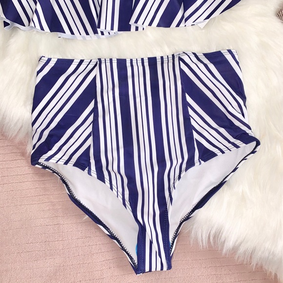 Off the Shoulder Navy and White Two Piece 👙 - Picture 2 of 7